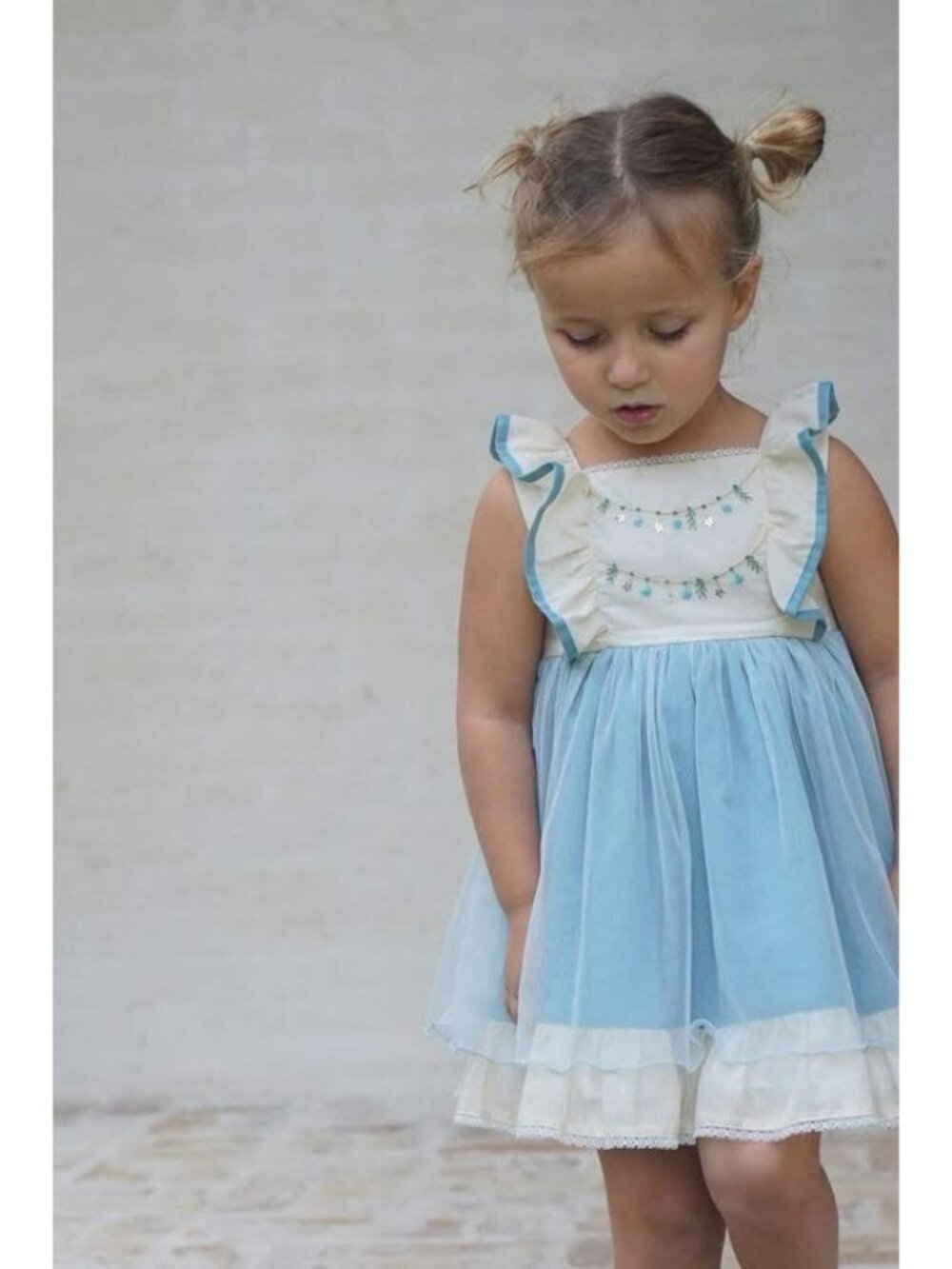 Well Dressed Wolf Girls Oh Holy Night 4T Blue & Cream Dress